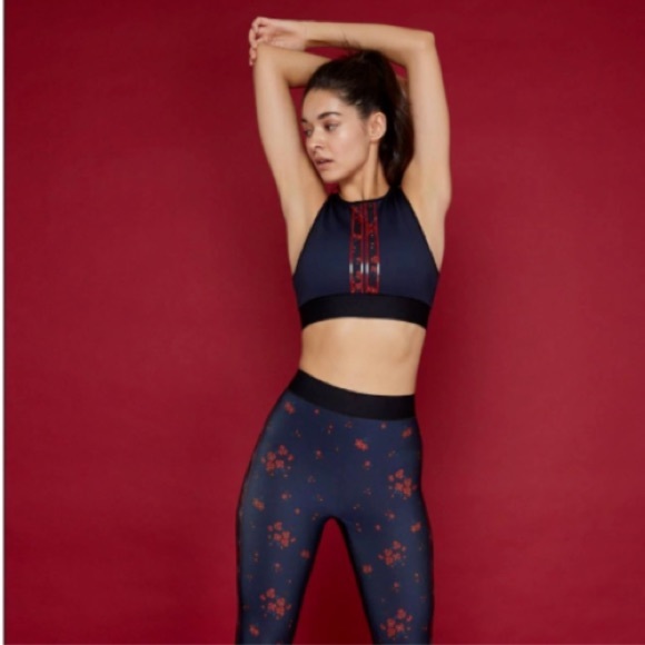 Ultracor Altitude Longline Sports Bra Crop Top Tank Floral Navy Blue Red Size L - Picture 2 of 6